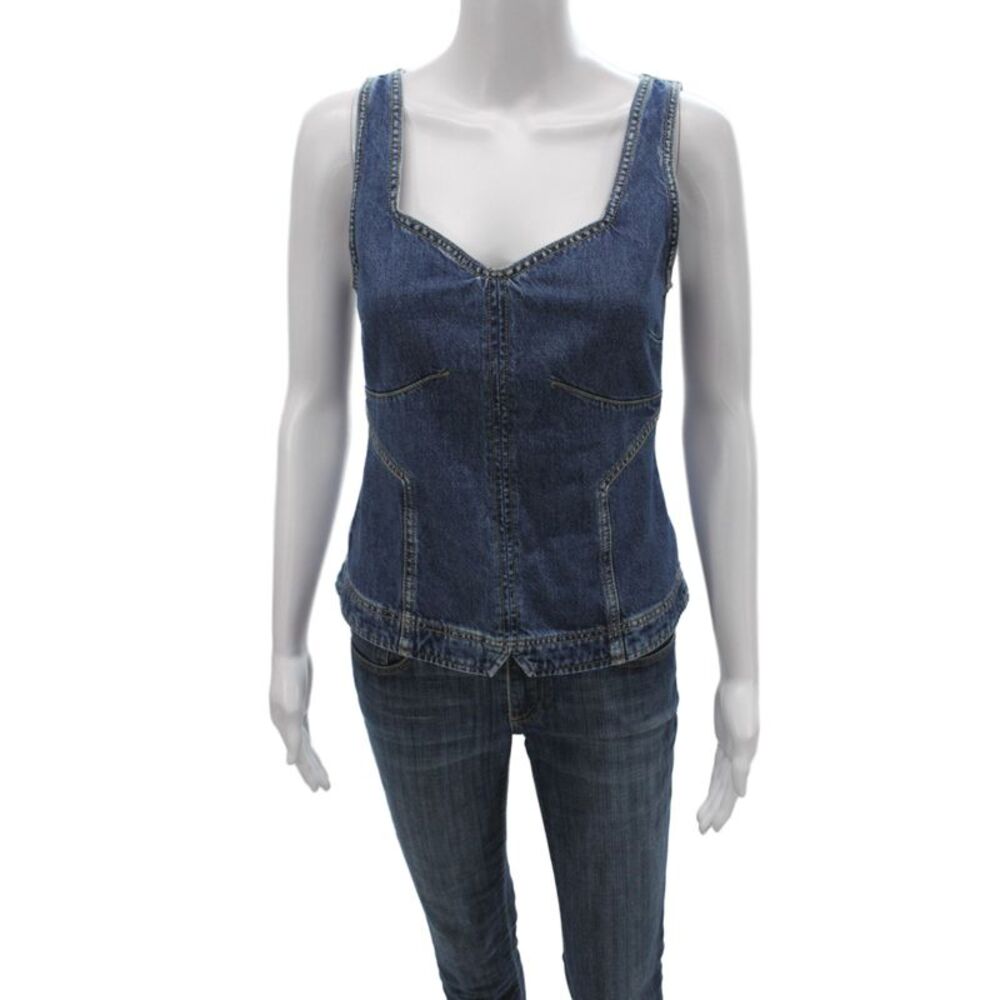 Stine Goya Women Camisole Blue Organic Cotton Square Neck Sleeveless Zip Size S